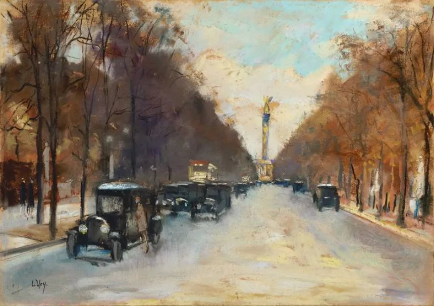 Lesser Ury: Siegesallee mit Siegessäule im Herbst, um 1925